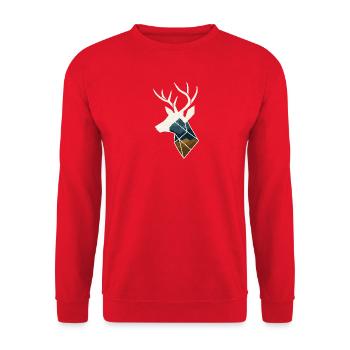 Geometrischer Hirsch mit Bergmotiv - Unisex Pullover - Rot - Vorne - Alina (178cm) & Michal (187cm)