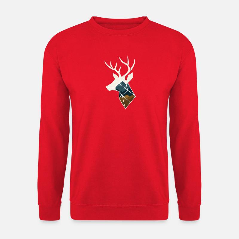 Geometrischer Hirsch mit Bergmotiv - Unisex Pullover - Rot