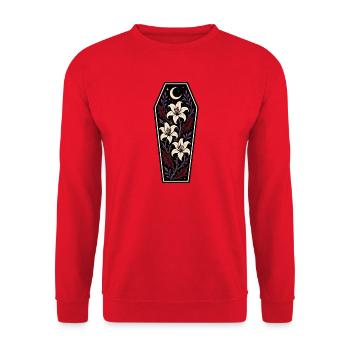 Gothic Coffin with Lilies and Moon - Unisex Sweatshirt - red - Front - Alina (178cm) & Michal (187cm)