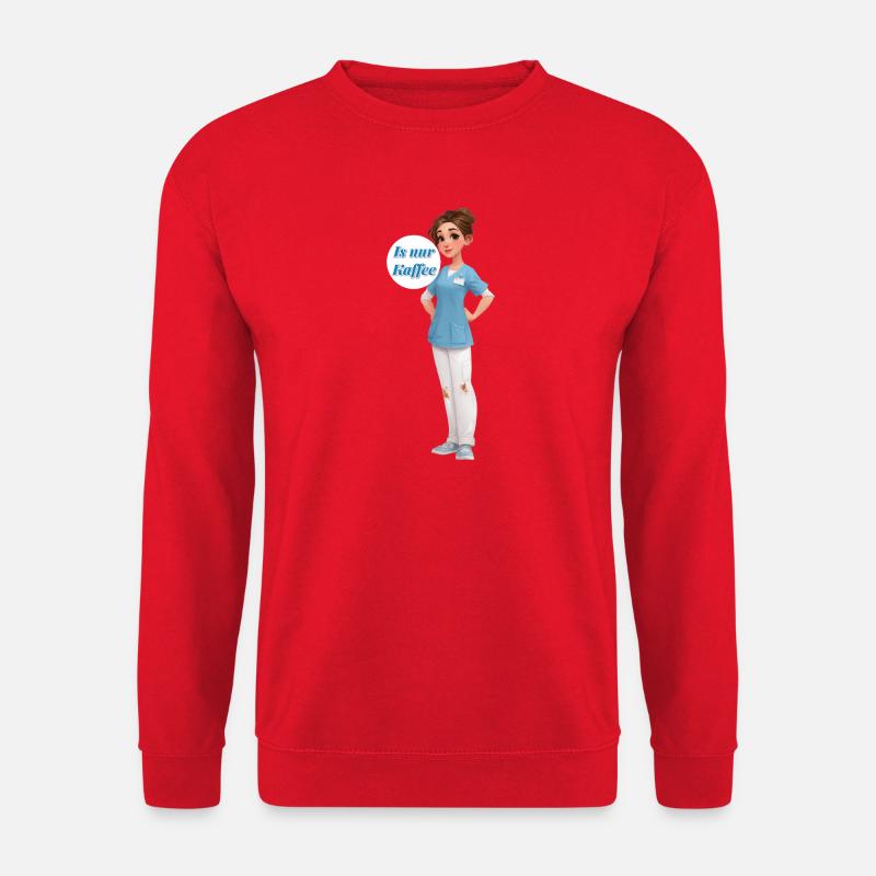 Kaffee-Nurse: Cartoonpflegerin im Dienst - Unisex Pullover - Rot