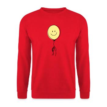 Minimalistische Strichzeichnung Hand hält Lächeln Ballon - Unisex Pullover - Rot - Vorne - Alina (178cm) & Michal (187cm)