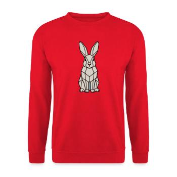 Geometrischer Hase Low Poly Modern - Unisex Pullover - Rot - Vorne - Alina (178cm) & Michal (187cm)