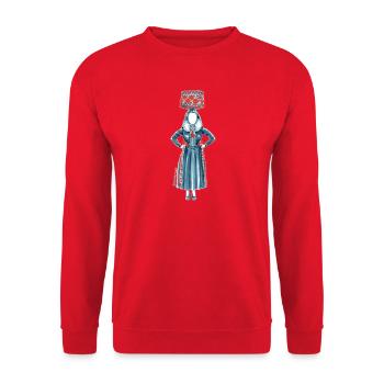 Trachtenmädchen mit Tschäppel-Brautkrone - Unisex Pullover - Rot - Vorne - Alina (178cm) & Michal (187cm)