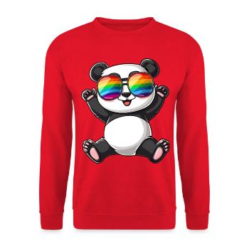 Panda Cartoon mit einer Pride Rainbow Brille. - Unisex Pullover - Rot - Vorne - Alina (178cm) & Michal (187cm)