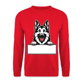 German Shepherd with Name Tag - Unisex Sweatshirt - red - Front - Alina (178cm) & Michal (187cm)