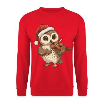 Christmas Owl Bird Playing Violin Art - Unisex Sweatshirt - red - Front - Alina (178cm) & Michal (187cm)