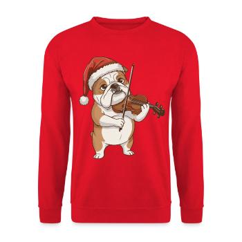 Chien bouledogue de Noël jouant du violon - Sweat-shirt Unisexe - rouge - Devant - Alina (178cm) & Michal (187cm)