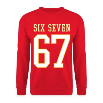 67 Six Seven - viral memes - College - Unisex Sweatshirt - red - Front - Alina (178cm) & Michal (187cm)