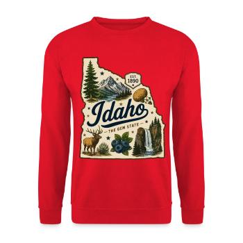 Idaho The Gem State Vintage Travel Aufkleber - Unisex Pullover - Rot - Vorne - Alina (178cm) & Michal (187cm)