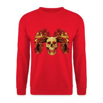 Skull with horns in flames - Unisex Sweatshirt - red - Front - Alina (178cm) & Michal (187cm)