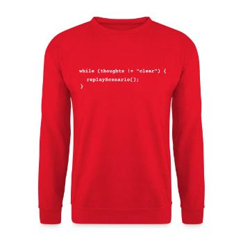 Overthinking Loop – Funny Coding and Life T-Shirt - Unisex Sweatshirt - red - Front - Alina (178cm) & Michal (187cm)