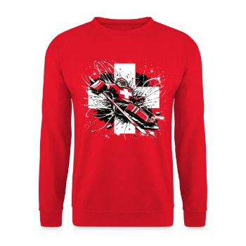 Eishockey Schweiz - Schweizer Eishockey Torwart - Unisex Pullover - Rot - Vorne - Alina (178cm) & Michal (187cm)