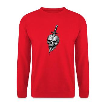Totenkopf mit Dolch Gothic Horror-Grafik - Unisex Pullover - Rot - Vorne - Alina (178cm) & Michal (187cm)
