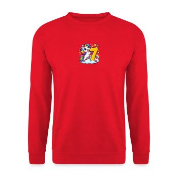 Regenbogen-Einhorn Siebenzauber - Unisex Pullover - Rot - Vorne - Alina (178cm) & Michal (187cm)