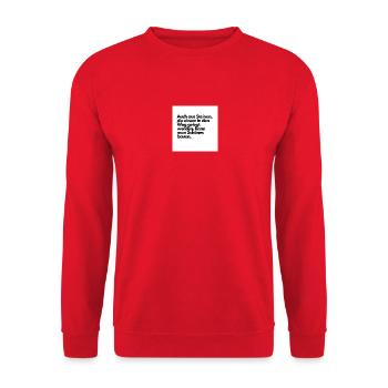 Zitat nach bekanntem, deutschem Schriftsteller - Unisex Pullover - Rot - Vorne - Alina (178cm) & Michal (187cm)