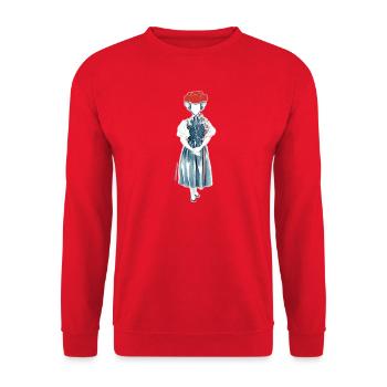 Trachtenmädchen roter Bollenhut - JGA - Unisex Pullover - Rot - Vorne - Alina (178cm) & Michal (187cm)