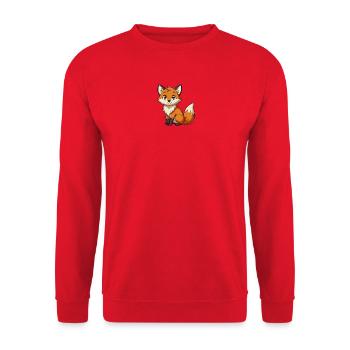 Kuscheliger Fuchs Cartoon Print - Unisex Pullover - Rot - Vorne - Alina (178cm) & Michal (187cm)