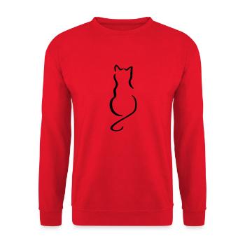 Cat Line Art - Minimalist - Unisex Sweatshirt - red - Front - Alina (178cm) & Michal (187cm)