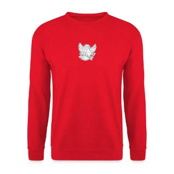 Sticker Friedenstaube mit Herz & Blumen  - Unisex Pullover - Rot - Vorne - Alina (178cm) & Michal (187cm)
