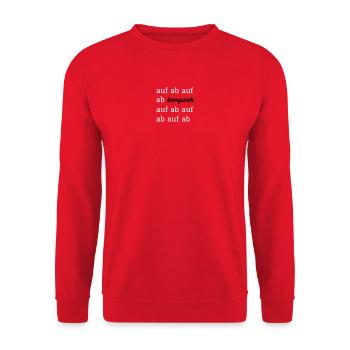 auf ab bergweh. 2 Schriftfarben personalisierbar. - Unisex Pullover - Rot - Vorne - Alina (178cm) & Michal (187cm)