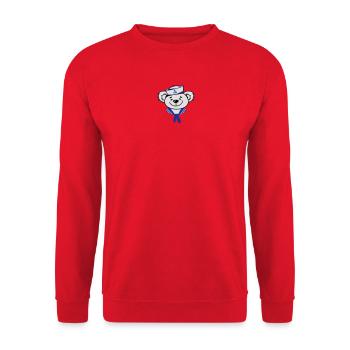 Bär mit Matrosenhut und Matrosen Halstuch - Unisex Pullover - Rot - Vorne - Alina (178cm) & Michal (187cm)