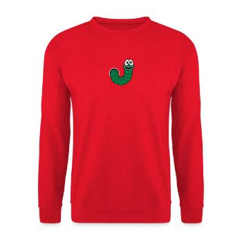 Wurm aus dem Loch Motiv - Unisex Pullover - Rot - Vorne - Alina (178cm) & Michal (187cm)