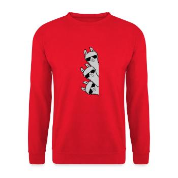Cool Llamas Team Friends Crew look from the side - Unisex Sweatshirt - red - Front - Alina (178cm) & Michal (187cm)