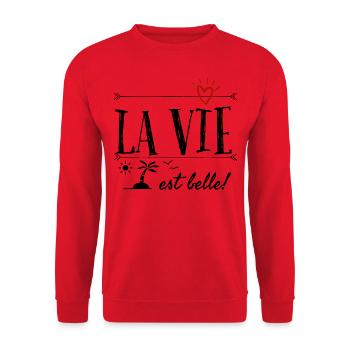 La vie est belle. - Sweat-shirt Unisexe - rouge - Devant - Alina (178cm) & Michal (187cm)