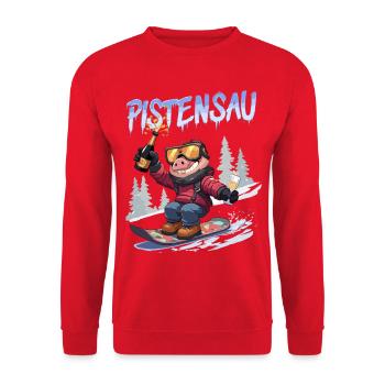 PistenSau Snowboard Feier Apre-ski Apreski Party - Unisex Pullover - Rot - Vorne - Alina (178cm) & Michal (187cm)