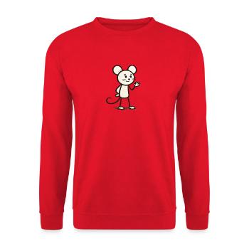 Winkende Mauscharakter Illustration - Unisex Pullover - Rot - Vorne - Alina (178cm) & Michal (187cm)