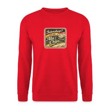 Intershop AluChips Retro Werbung - Unisex Pullover - Rot - Vorne - Alina (178cm) & Michal (187cm)