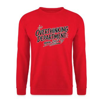 Overthinking Department – Open 24/7 - Unisex Pullover - Rot - Vorne - Alina (178cm) & Michal (187cm)