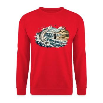Dänemark Meer Meerforelle Vintage - Unisex Pullover - Rot - Vorne - Alina (178cm) & Michal (187cm)
