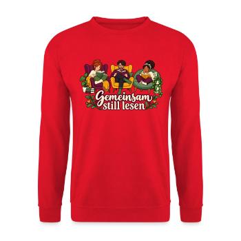 Stiller Leseclub: Gemeinsam still lesen - Unisex Pullover - Rot - Vorne - Alina (178cm) & Michal (187cm)