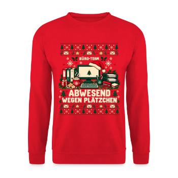 Büro-Team - Abwesend wegen Plätzchen - Unisex Pullover - Rot - Vorne - Alina (178cm) & Michal (187cm)