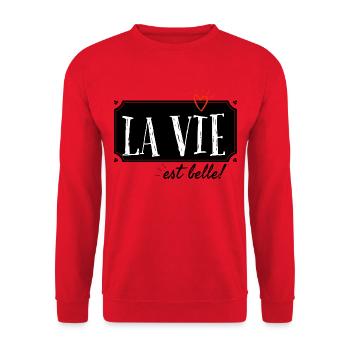 La vie est belle. - Sweat-shirt Unisexe - rouge - Devant - Alina (178cm) & Michal (187cm)