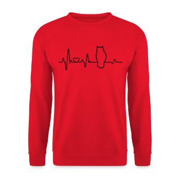 Eule Herzschlag Eulenliebhaber Wald Tier Kauz - Unisex Pullover - Rot - Vorne - Alina (178cm) & Michal (187cm)