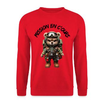 Bär auf Mission - Unisex Pullover - Rot - Vorne - Alina (178cm) & Michal (187cm)