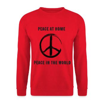 Peace at Home, Peace in the World - Unisex Sweatshirt - red - Front - Alina (178cm) & Michal (187cm)