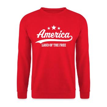 Amerika Land der Freiheit - Unisex Pullover - Rot - Vorne - Alina (178cm) & Michal (187cm)