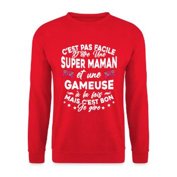 Super Maman Gameuse Humour Gamer Cadeau - Sweat-shirt Unisexe - rouge - Devant - Alina (178cm) & Michal (187cm)
