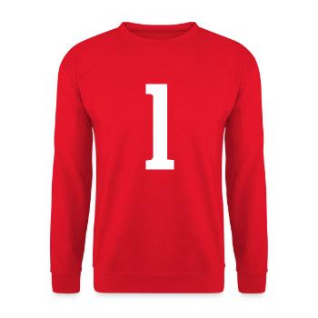 Buchstabe "l" "L" weiß - Unisex Pullover - Rot - Vorne - Alina (178cm) & Michal (187cm)