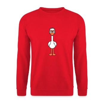 Bird looks funny, annoyed, tired, angry, frustrated - Unisex Sweatshirt - red - Front - Alina (178cm) & Michal (187cm)