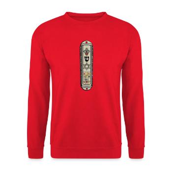 Silberner Mezuzah-Stern des Davids Jüdische Kunst - Unisex Pullover - Rot - Vorne - Alina (178cm) & Michal (187cm)