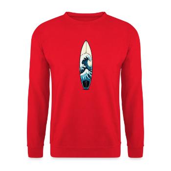 Welle auf Surfbrett Ukiyo Stil - Unisex Pullover - Rot - Vorne - Alina (178cm) & Michal (187cm)