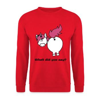 what did you say unicorn ass - Unisex Pullover - Rot - Vorne - Alina (178cm) & Michal (187cm)