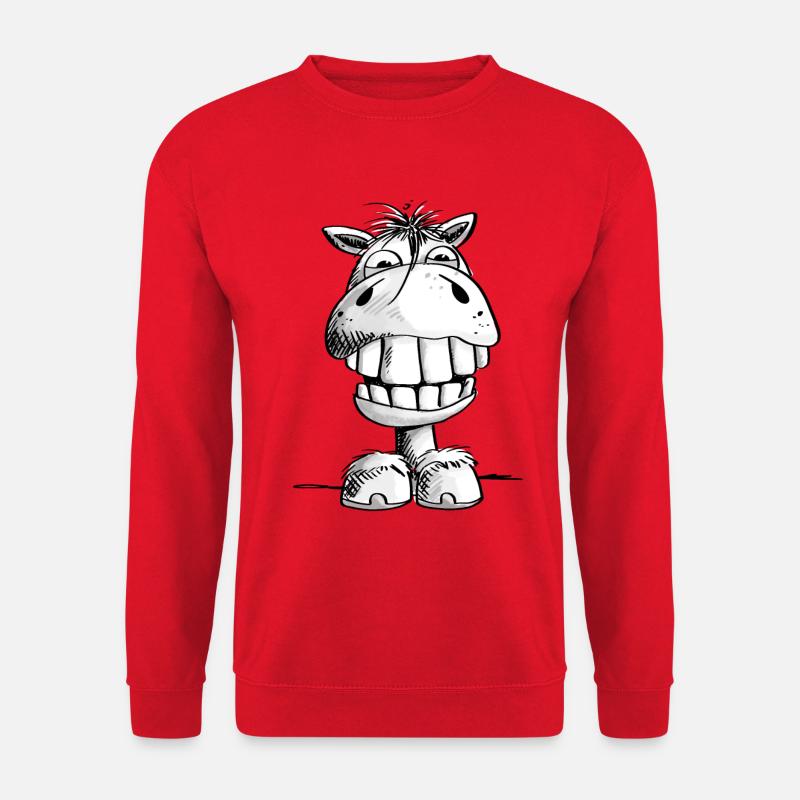 Pferd zeigt endlich Zähne - Lachen - Grins - Pony - Unisex Pullover - Rot