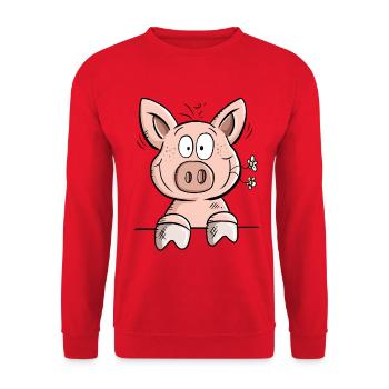 Heureux cochon avec fleurs I dessin animalier - Sweat-shirt Unisexe - rouge - Devant - Alina (178cm) & Michal (187cm)