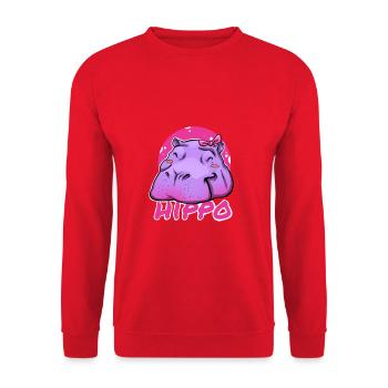 Niedliches Hippo mit rosa Schleife - Unisex Pullover - Rot - Vorne - Alina (178cm) & Michal (187cm)