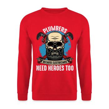 Klempnerhelden Skull Motiv - Unisex Pullover - Rot - Vorne - Alina (178cm) & Michal (187cm)